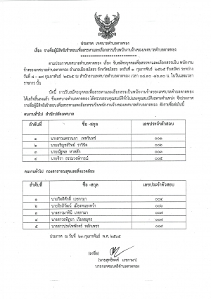 ประกาศเทศบาลตำบลตาดทอง เรื่อง รายชื่อผู้มีสิทธิเข้าสอบเพื่อสรรหาและเลือกสรรเป็นพนักงานจ้างของเทศบาลตำบลตาดทอง