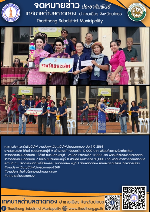ผลการประกวดรำเซิ้งบั้งไฟ งานประเพณีบุญบั้งไฟตำบลตาดทอง ประจำปี 2568